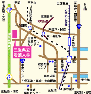 三重県立看護大学への地図